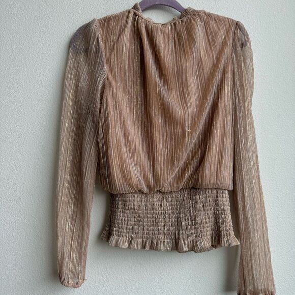 $5/$25 Joie Metallic Lurex High Neck Glitter Gold Feminine Blouse Size Medium - Picture 5 of 7